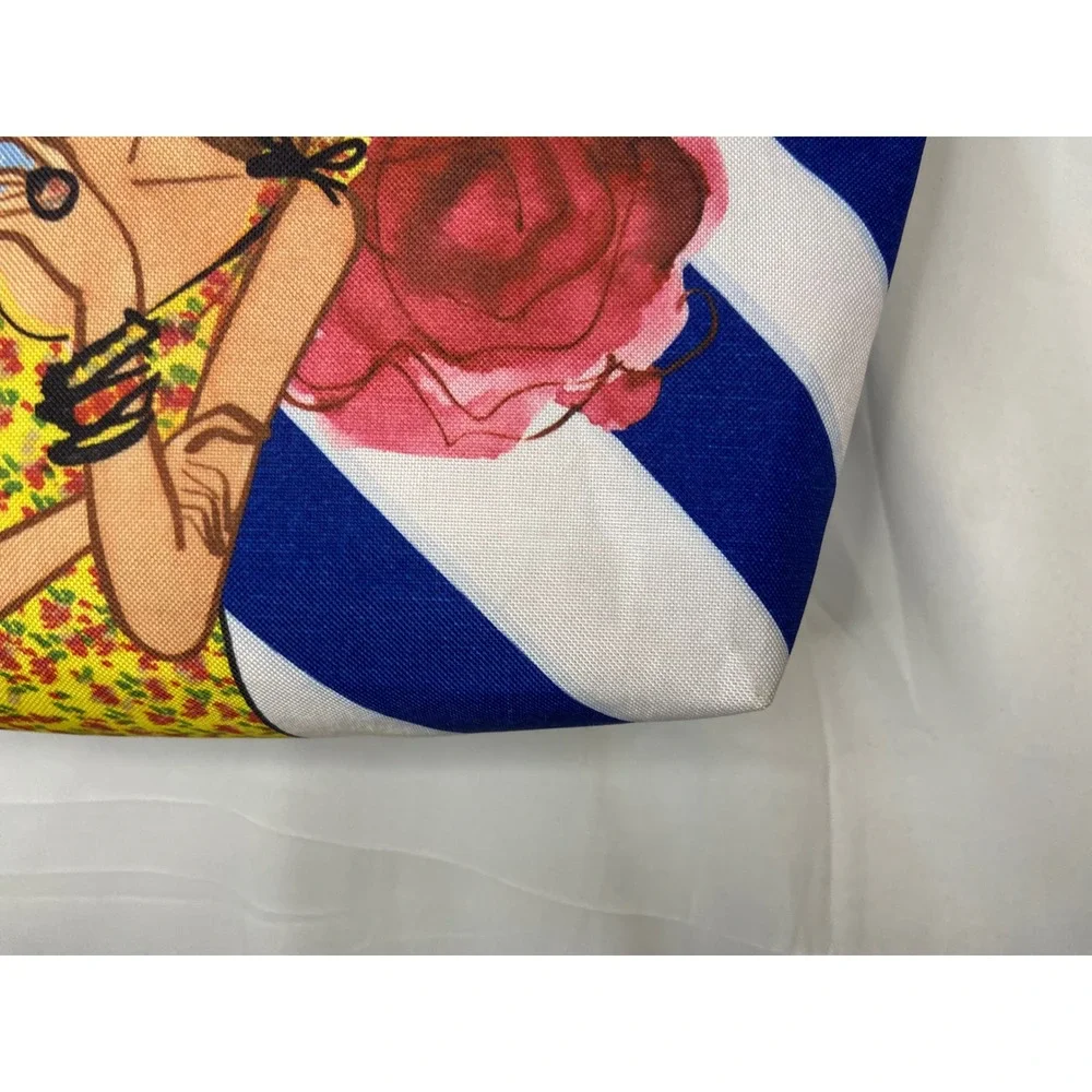 Lancôme Paris Blue White Striped Tote Bag Beach Travel‎ Shopper Graphic